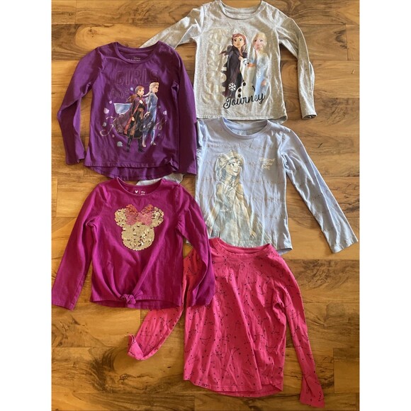 GIRL LOT OF 5 TOPS PINK Purple 6/7 Disney Frozen Mickey Long Sleeve Medium - Picture 1 of 15